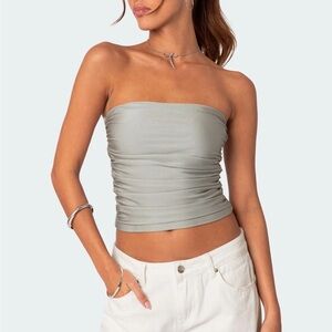 Edikted Gray Strapless Crop Top